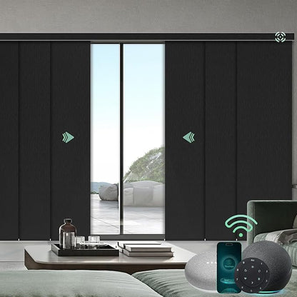 Yoolax Custom XL Smart Sliding Door Blinds, Motorized Sliding Panel Blinds Compatible with Alexa, Fabric Blackout Vertical Rechargeable Battery Shades for Glass Doors(Midnight Stripe Black)