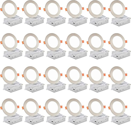 DLLT LED Recessed Ceiling Light: 24 Pack 4 Inch Brushed Nickel Recessed Lighting