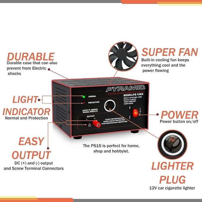 Pyramid Car Audio PS15K 10-Amp Power Supply with Car-Charger Adapter
