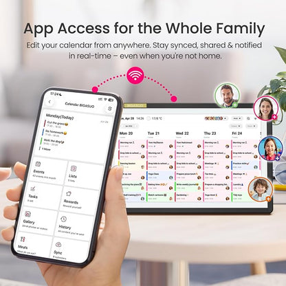 15.6" Smart Digital Calendar for Family, FHD Touchscreen Wall Calendar | App Sync No Subscription, Shared Family Planner, Meal Planning, Chore Chart, Grocery Lists, Reminders & Digital Photo Frame