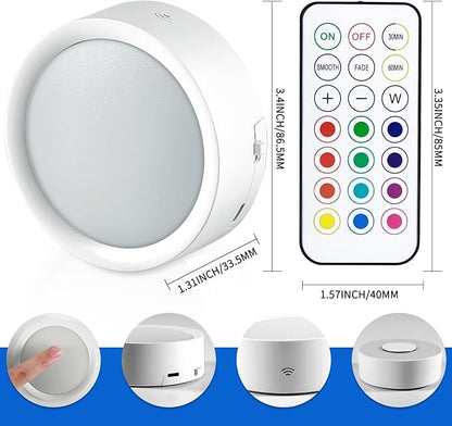Magnetic LED Under Cabinet Lights, 3 Pack Rechargeable LED Puck Push Light with Wireless Remote Control, 13 Colors Dimmable RGBW Lighting and Timer Function for Kitchen Bedroom Lighting