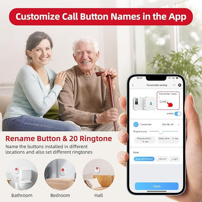 CallToU Wi-Fi Wireless Caregiver Pager Call Button for Elderly at Home , APP Emergency Alert for Seniors, Patients, and the Disabled with 1 Call Button, 1 Watch Button, 1 Receiver (2.4GHz Wi-Fi)