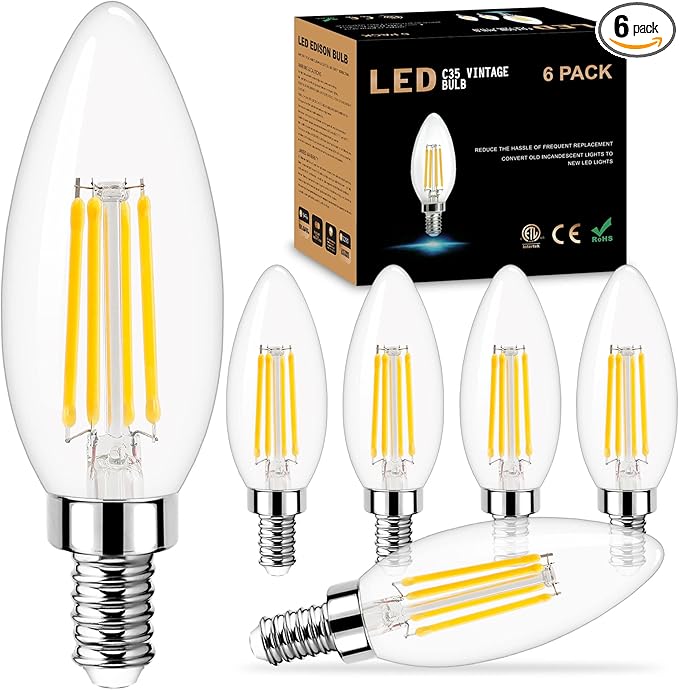 GOLSPARK Dimmable E12 LED Bulb 40W Equivalent, 4000K Natural Daylight Candelabra LED Light Bulbs 4W, 400LM, CRI 85+, Type B Bulb, Clear Filament Candle Light Bulbs for Chandelier Ceiling Fan, 6 Pack