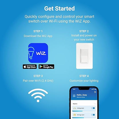 HALO Pure Smart Wi-Fi On/Off Switch 120V Hardwired Wall Switch for Traditional Non Smart Lighting Single Pole 3-Way Compatible Alexa Google Assistant Smart Home - SWW-SWT-WH