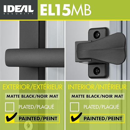 Ideal Security EL Keyed Lever Mount Latch with Deadbolt, Surface Mount Storm Door Handle Replacement, 2 Posts with Tie Down Screw, Matte Black