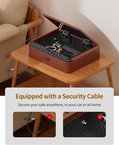 BILLCONCH Smart Gun Safe for Handgun with Fingerprint, App & Security Cable | Biometric Gun Safe 4 Ways Quick Access Built-in LED Light, Ideal Handgun Safe for Nightstand and Home - Antique Bronze