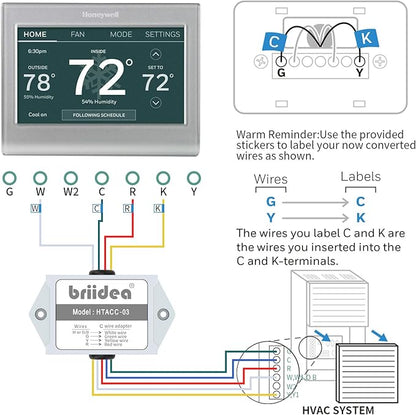 Briidea C-wire Power Adapter, Use for 24V Honeywell Home Thermostats, White