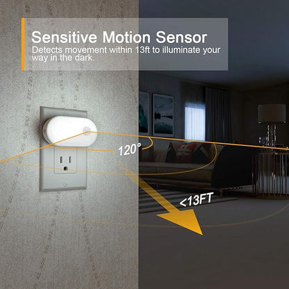Lyridz 120LM Ultra Bright Plug-in Motion Sensor Night Light, Stepless Dimmable LED Nightlight, Always-On and Auto-Off, for Hallway, Stairs, Bathroom, Bedroom, Garage, Cool White (2-Pack)
