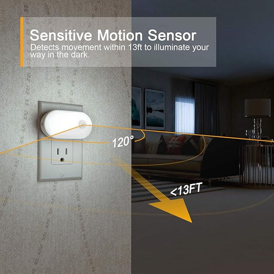 Lyridz 120LM Ultra Bright Plug-in Motion Sensor Night Light, Stepless Dimmable LED Nightlight, Always-On and Auto-Off, for Hallway, Stairs, Bathroom, Bedroom, Garage, Cool White (2-Pack)