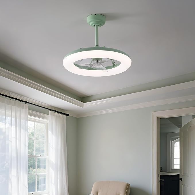 OVAL AIR AIR8001B Piero 21.5" Contemporary Minimalist 6-Speed Metal Mobile-App/Remote-Controlled Dimmable Smart Integrated LED Ceiling Fan Bedroom, Living Room, Dining Room, Pistachio Gelato