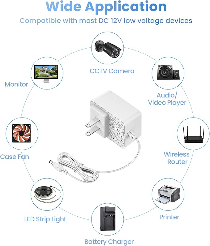 ZOSI DC 12V 2A US CCTV Power Supply Adapter for Home Security Camera Surveillance System
