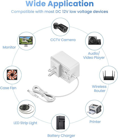 ZOSI DC 12V 2A US CCTV Power Supply Adapter for Home Security Camera Surveillance System