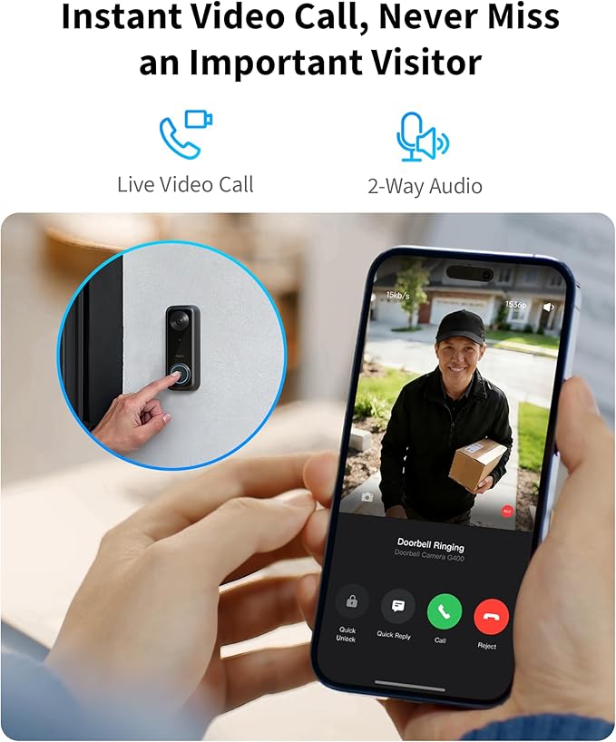 Aqara Doorbell Camera G400 with Chime, Wired/PoE, HomeKit Secure Video, 2K HD Head-to-toe View, 2-Way Audio, 2.4/5GHz Wi-Fi 6, Supports Alexa/Google/SmartThings, Local Detection & 24/7 Recording, IP65