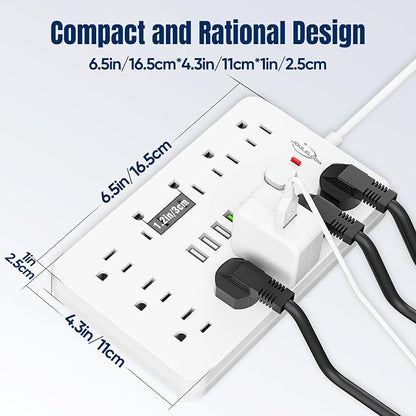 JouleLoom 17-in-1 Surge Protector Power Strip, 10FT Flat Plug Cord, 11 AC Outlets +6 USB Ports (2 Type-C), 10A/1250W, Single Touch On/Off Switch,White
