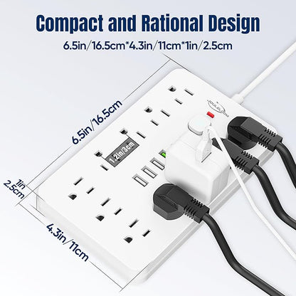 JouleLoom 17-in-1 Surge Protector Power Strip, 6FT Flat Plug Cord, 11 AC Outlets +6 USB Ports (2 Type-C), 10A/1250W, Single Touch On/Off Switch,White