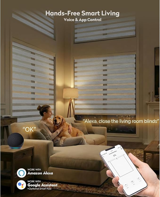 ACMEART Motorized Zebra Blinds,Smart APP & Remote Control Light Filtering Zebra Shades,Compatible with Alexa,Custom Size Electric Window Blinds for Home Office (Jacquard Light Grey)