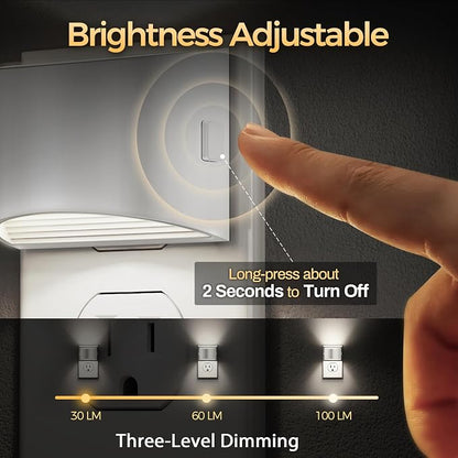 DORESshop Night Light, Night Lights Plug into Wall, Adjustable, 5000K | 3 Level Brightness Adjustable Night Light, Dusk to Dawn Sensor Nightlights for Adults, Bedroom, Bathroom, Hallway, 4 packs