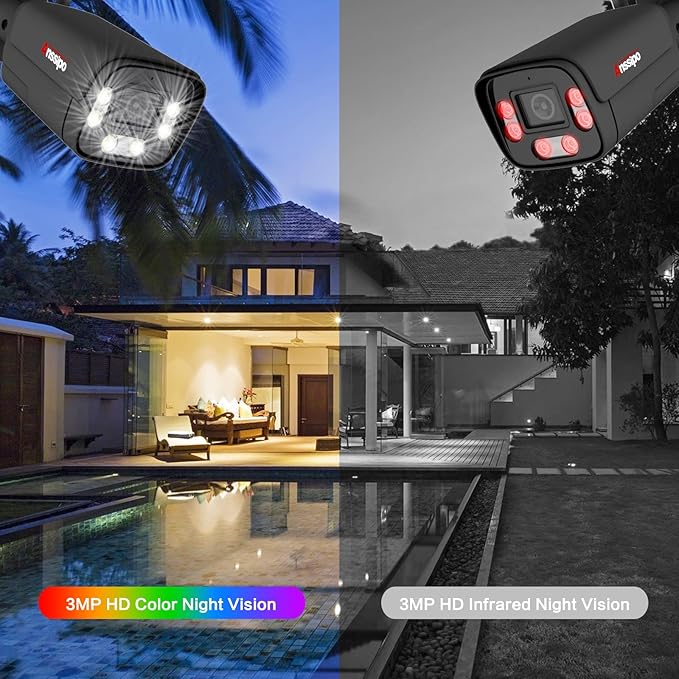 4K Wireless Security Camera System Outdoor Indoor, 4X 3MP Plug in WiFi Camera for 24/7 Recording, 8 Channel WiFi NVR, Two Way Audio, Color Night Vision,Person/Face Detection,Siren Alert,NO Hard Drive