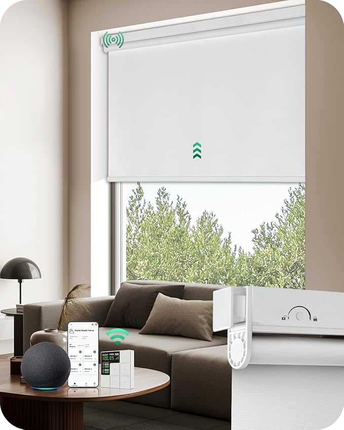 Allesin Motorized Blinds with Remote | Automatic Blackout Roller Shades, Easy Install & Smart Control Electric Blinds for Home Office, Living Room (Custom Size and Color)