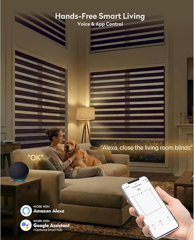 ACMEART Motorized Zebra Blinds,Smart APP & Remote Control 95% Blackout Shades,Compatible with Alexa,Custom Size Electric Window Blinds for Bedroom/Home/Office (Classical Chocolate)