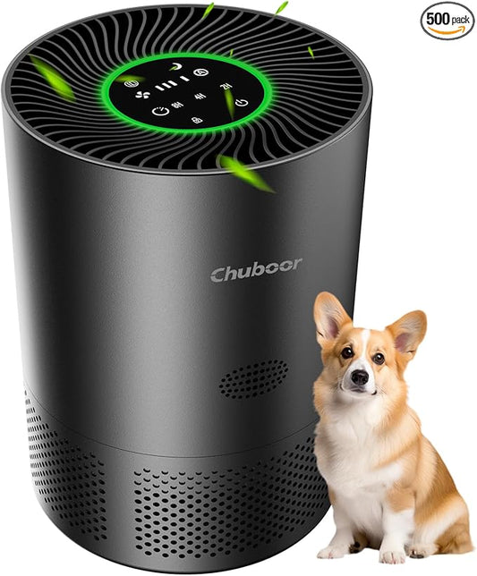 Chuboor Air Purifiers for Home Large Rooms, H13 True HEPA for Bedroom Dorm Room Pets, kitchen, washroom, with Timer, Auto Mode, Sleep Mode, for Smoke and Dust, Pollen, Odors, PJ01, Black