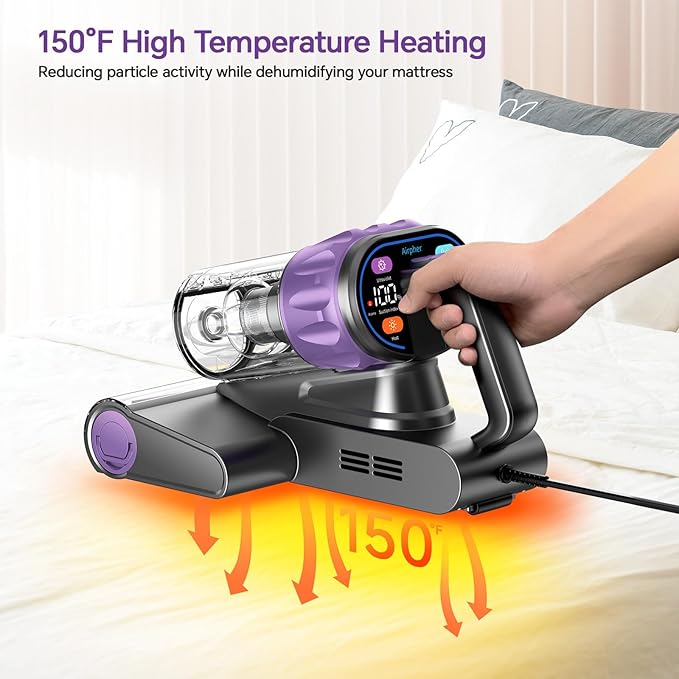 Mattress Vacuum Cleaner 18Kpa Bed Vacuum Cleaner with Smart Dust Sensor,UV-C Light,HEPA Filter,150°F Heat,500W Powerful Handheld,for Pet Hair,Sofa,Couch CribValentine's Day Gift Ideas for Women