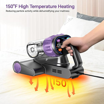Mattress Vacuum Cleaner 18Kpa Bed Vacuum Cleaner with Smart Dust Sensor,UV-C Light,HEPA Filter,150°F Heat,500W Powerful Handheld,for Pet Hair,Sofa,Couch CribValentine's Day Gift Ideas for Women