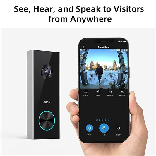 aosu Doorbell Camera Wireless, Battery-Powered Video Doorbell, 2K Resolution,Support Local Storage,166° Ultra Wide Angle,180-Day Battery Life, AI Detection, Work with Alexa & Google