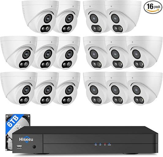 【6TB HDD】 Hiseeu 12MP NVR Security Camera System, 16 Pcs 4K/8MP Wired PoE Security Cameras, 121°Wide View, 2 Way Audio, Color Night Vision, Human Vehicle Detect, Home CCTV Surveillance Outdoor&Indoor
