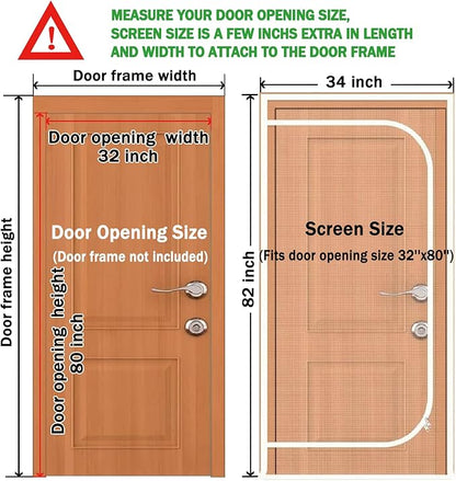 QWR Reinforced Cat Screen Door,Fits Door Opening Size 32''x 80'',Thickened Cat Proof Screen Door Mesh with Zipper Closure for Living Room,Kitchen,Bedroom.