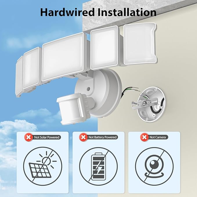 Olafus 18000LM Ultra Bright Motion Sensor Outdoor Lights, 5 Heads Flood Light, IP65 Waterproof LED Security Light, 6500K Dusk to Dawn Outdoor Lighting for Large Outdoor Areas Garage, Backyard, White