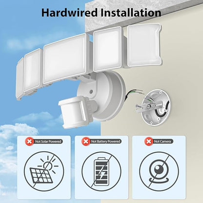 Olafus 18000LM Ultra Bright Motion Sensor Outdoor Lights, 5 Heads Flood Light, IP65 Waterproof LED Security Light, 6500K Dusk to Dawn Outdoor Lighting for Large Outdoor Areas Garage, Backyard, White
