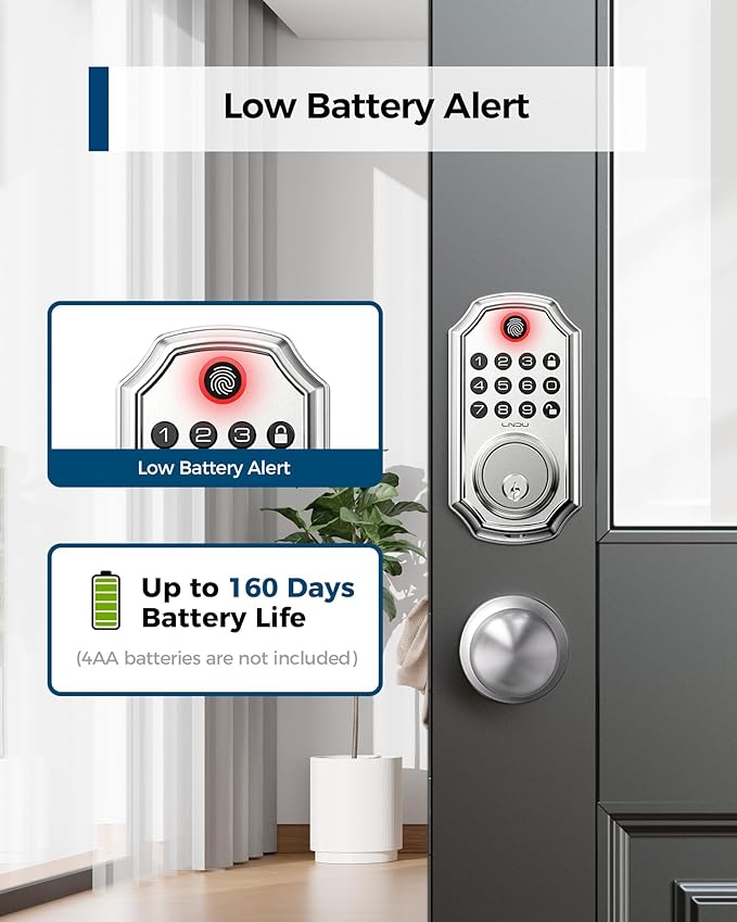Keyless Entry Door Lock, Smart Deadbolt Lock with Handleset D180 & D280 (Fingerprint & Leveler) (Sliver)