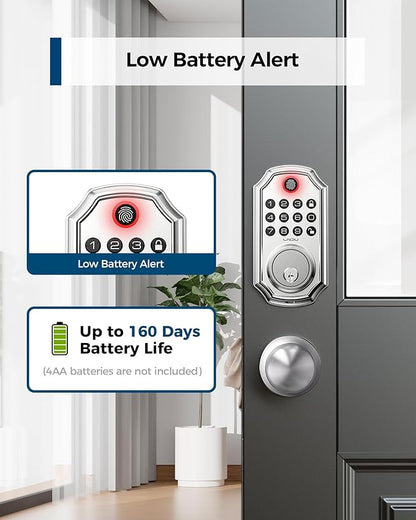 Keyless Entry Door Lock, Smart Deadbolt Lock with Handleset D180 & D280 (Fingerprint & Leveler) (Sliver)