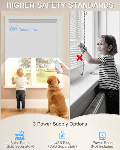 Tokblind Motorized Roller Shade with Remote Control, Blackout Electric Shade for Windows Compatible with Alexa Google via Hub, Rechargeable Smart Window Blind for Home Office (Vinyl Light Grey)