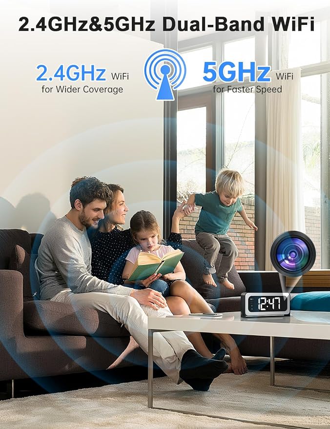 Clock Camera 2K,5G&2.4G WiFi Indoor Security Camera,Cameras for Home Security,3 in 1 Indoor Camera with Alarm,Full Color Night Vision,Local Storage