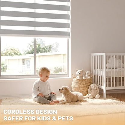 Motorized Zebra Blinds Smart Blinds with Remote Electric Shades for Indoor Windows Light Filtering Automatic Dual Layer Horizontal Shades Compatible with Google Alexa Grey 33" W X 72" H