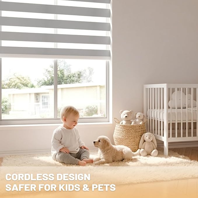 Motorized Zebra Blinds Smart Blinds with Remote Electric Shades for Indoor Windows Light Filtering Automatic Dual Layer Horizontal Shades Compatible with Google Alexa Grey 30" W X 72" H
