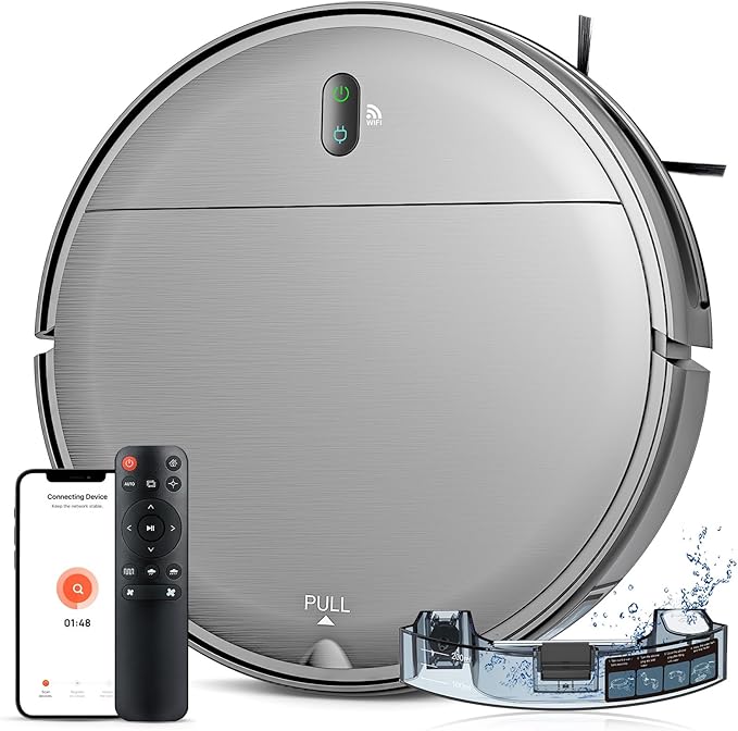 Robot Vacuum and Mop Combo, 2 in 1 Robotic Vacuum Cleaner with Schedule, App/Alexa/Voice Control, Slim 2.87", Self-Charging, Strong Suction & Long Runtime, Ideal for Hard Floor, Pet Hair, Carpet