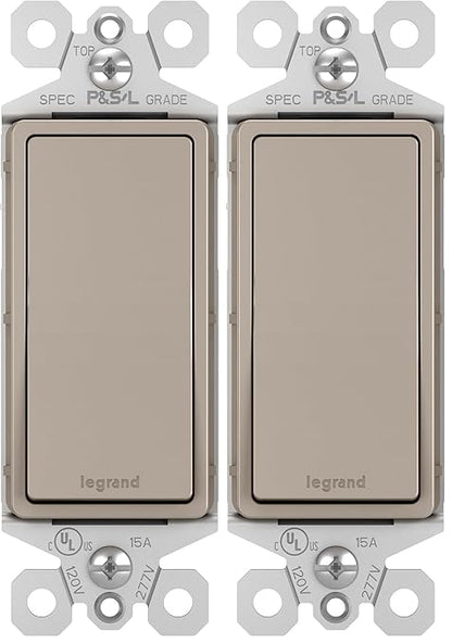 Legrand - Pass & Seymour 15 Amp Light Switch with Rocker Wall Switch, Nickel Single Pole Rocker Light Switch, TM870NICC10, 1 Count (Pack of 2)