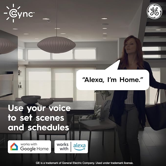 GE CYNC Reveal HD+ Wafer Smart LED Downlight Fixture, Color Changing Lights, WiFi and Bluetooth LED Lights, 16 Watts, Compatible with Alexa and Google Home, 4 Inches (6 Pack)