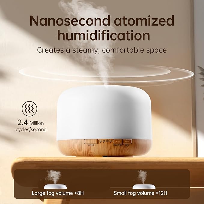 Yogin 500ml Essential Oil Diffuser with Remote Control,Timer & Auto-Off Safety, Smart Ultrasonic Aromatherapy Diffuser