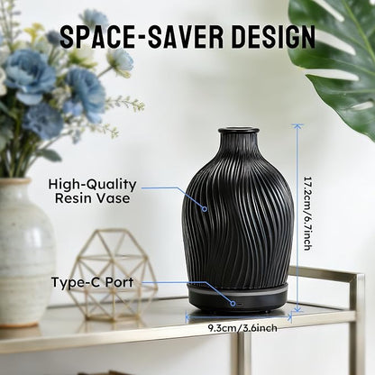 Essential Oil Diffuser 150ml,Resin Diffuser Ultrasonic Aromatherapy Humidifier with 1/2/4H Timer, 7 Color Lights, Auto Shut-Off, Whisper-Quiet for Home Bedroom Office(Black)