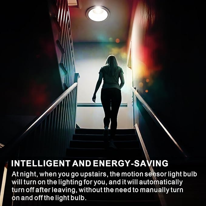 McDen Motion Sensor Light Bulb, A21 15W Equivalent 100W 3000K Warm White, Indoor Motion Activation Detector Light Bulb, E26 Base Dusk to Dawn Security Night Light. 4 Packs