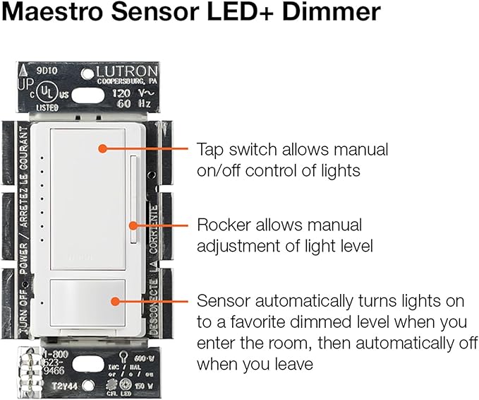 Lutron Maestro LED+ Motion Sensor/Dimmer Switch | 150W LED | Single Pole/Multi-Location | MSCL-OP153M-PD | Palladium