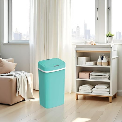 15L Smart Diaper Pail with Motion Sensor Lid | Touchless Hands-Free Baby Diaper Trash Can | Double Locking Seal | Slim Space-Saving Design | Quiet & Durable (Turquoise)
