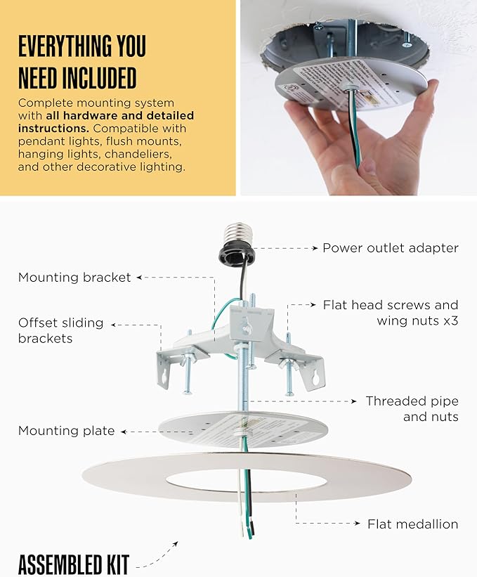 The Can Converter R56 Recessed Can Light Conversion Kit w/ 7"¾ Flat Ceiling Medallion - Home Improvement for 5" & 6" Cans, Converter Kit for Ceiling Fan & Light Fixture, UL Certified, Brushed Nickel