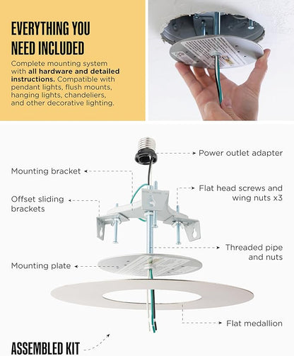 The Can Converter R56 Recessed Can Light Conversion Kit w/ 7"¾ Flat Ceiling Medallion - Home Improvement for 5" & 6" Cans, Converter Kit for Ceiling Fan & Light Fixture, UL Certified, Brushed Nickel