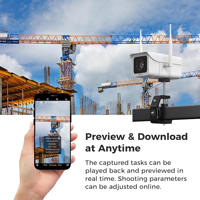 ATLI Time Lapse Camera Outdoor Construction Dual Band Wi-Fi 1080P APP Control Remote Access Flexible Schedule Pre-Installed 128GB Memory Card Timelapse Recording Video Camera for Jobsite