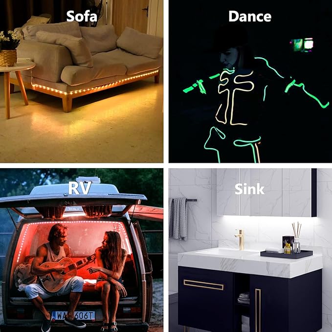 WOBANE 2PCS Rechargeable LED Strip Lights,Dimmable RGB Rope Lighting with Remote,Battery Operated Color Changing Light for Party,Shelf,Sofa,Desk,Game,Holiday,Indoor Decoration,2000mAH